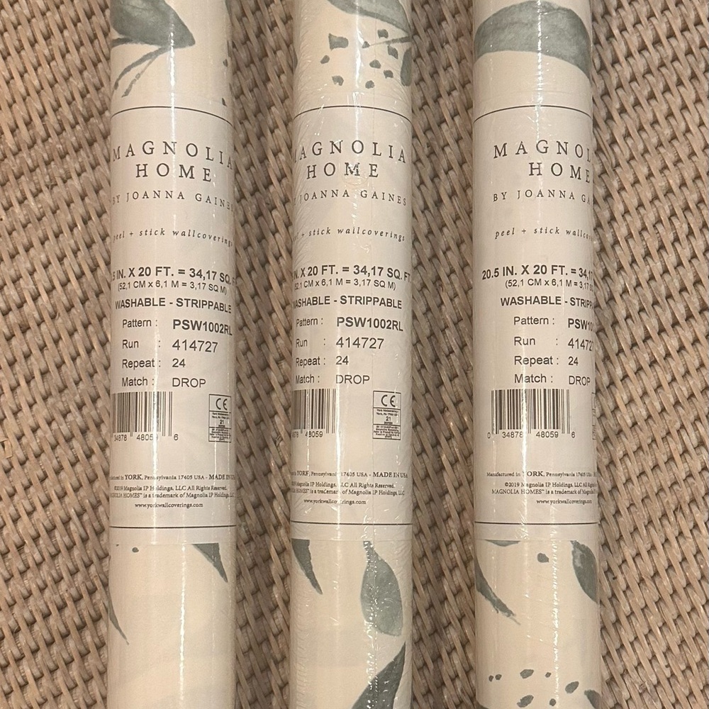 Magnolia Home by Joanna Gaines Teal Peel & Stick Wallpaper – Lot of 3 – New